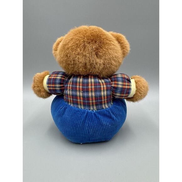 Vintage Dan Dee Teddy Bear Plaid & Blue Corduroy Pants Plush 7” No Tag - Picture 6 of 6